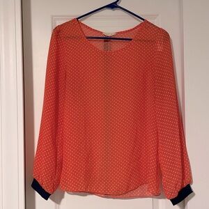 Red, white (polka dots) and blue (accents)! Small women’s blouse, long sleeve